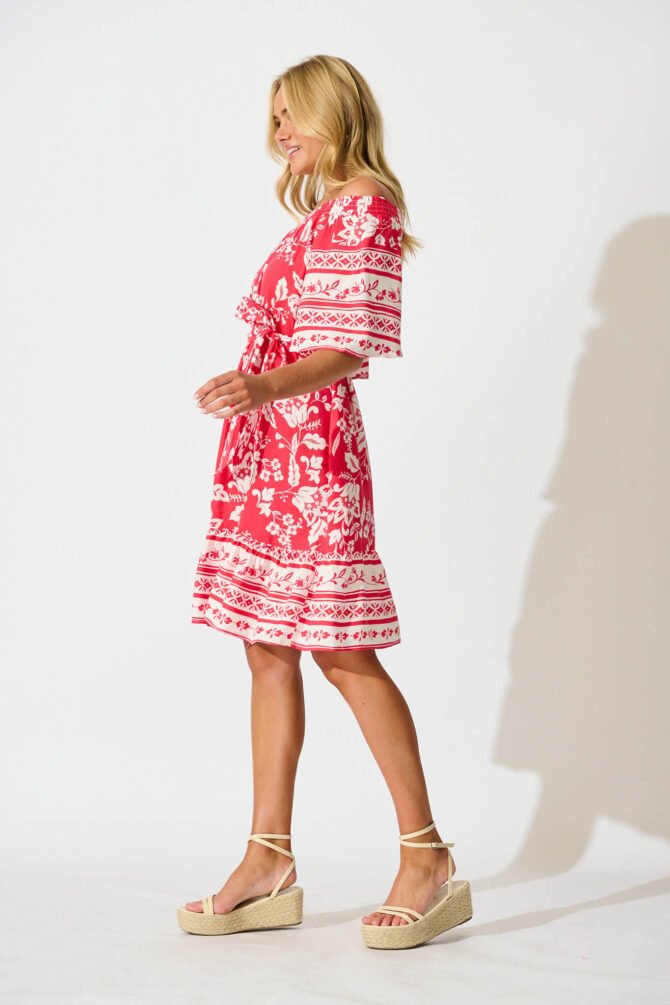 Dress in Raspberry with White Border Print - Image 3