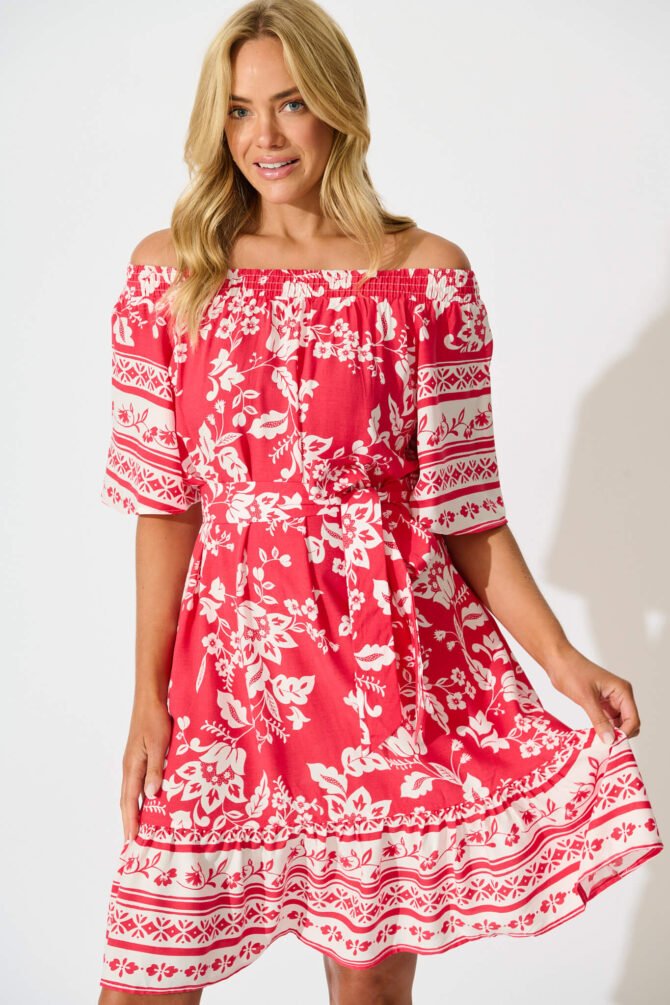 Dress in Raspberry with White Border Print - Image 2