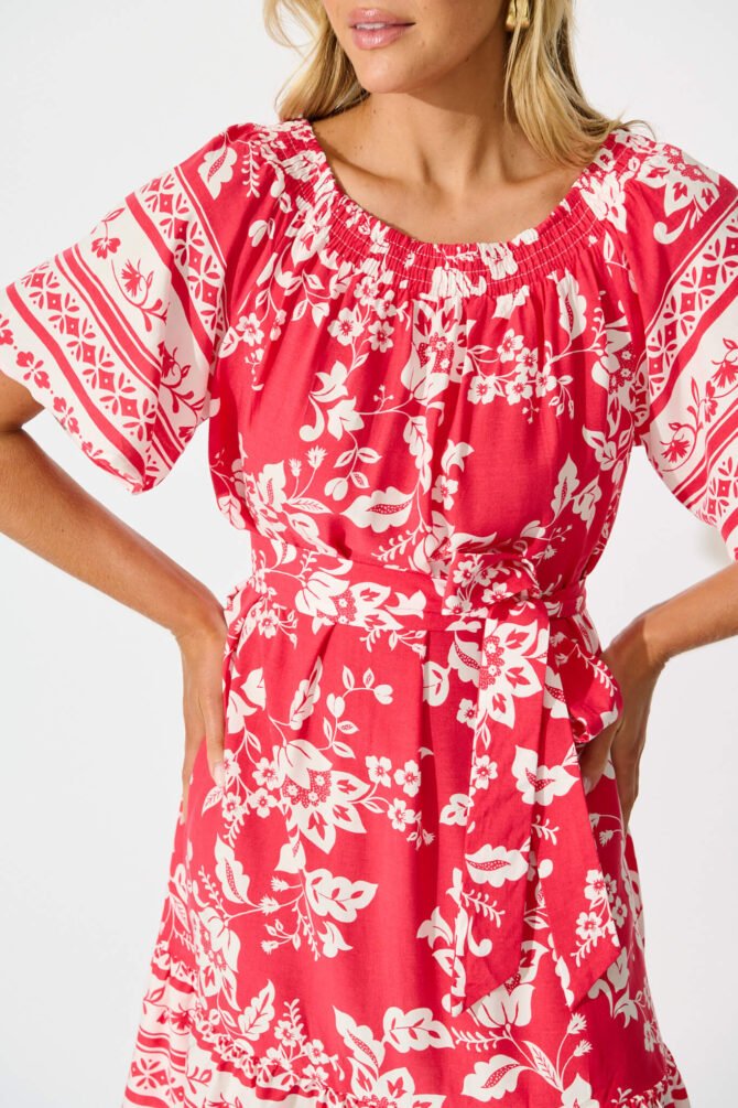 Dress in Raspberry with White Border Print - Image 5