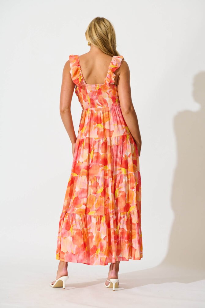 Maxi Sundress In Orange and Red Multi - Image 4