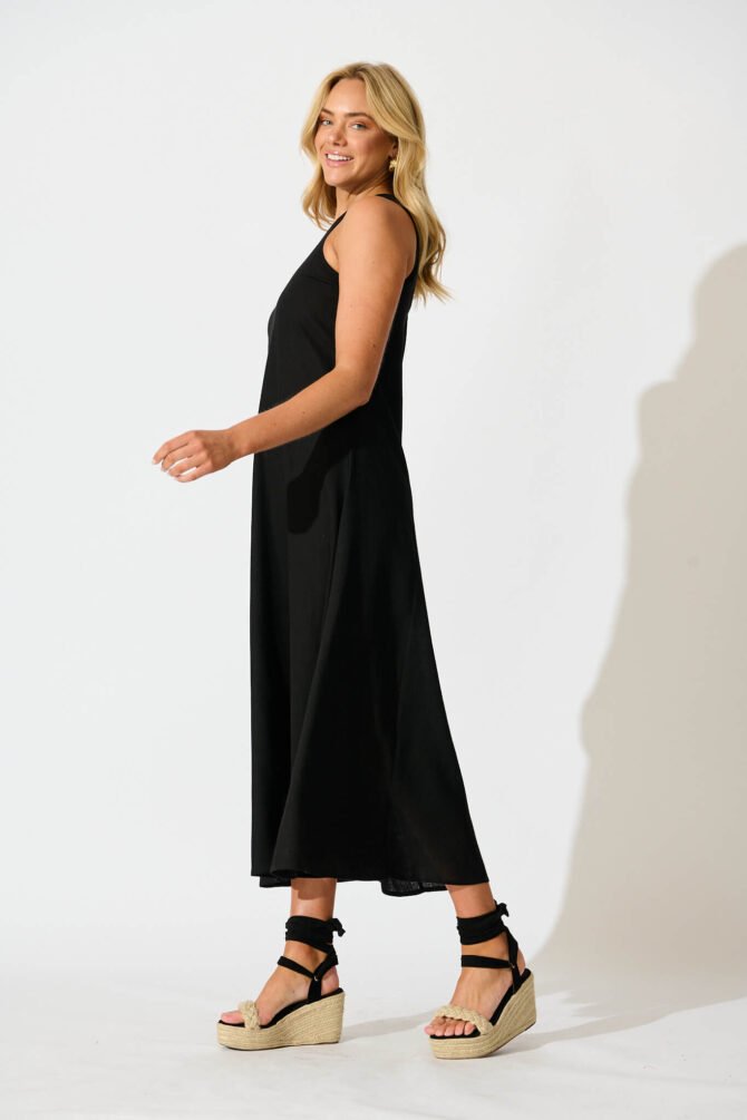 Maxi Dress in Black Linen Blend - Image 3