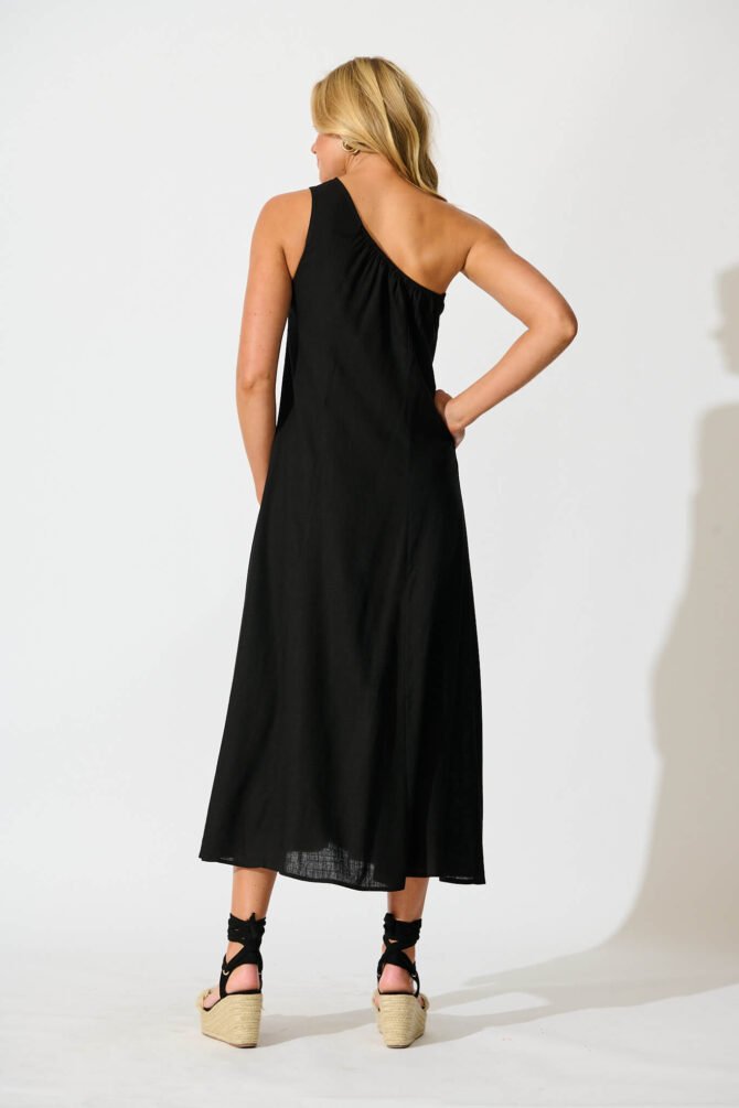 Maxi Dress in Black Linen Blend - Image 4