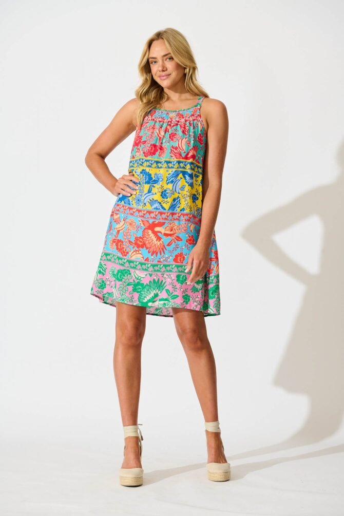 Dress in Multi Tropical Print