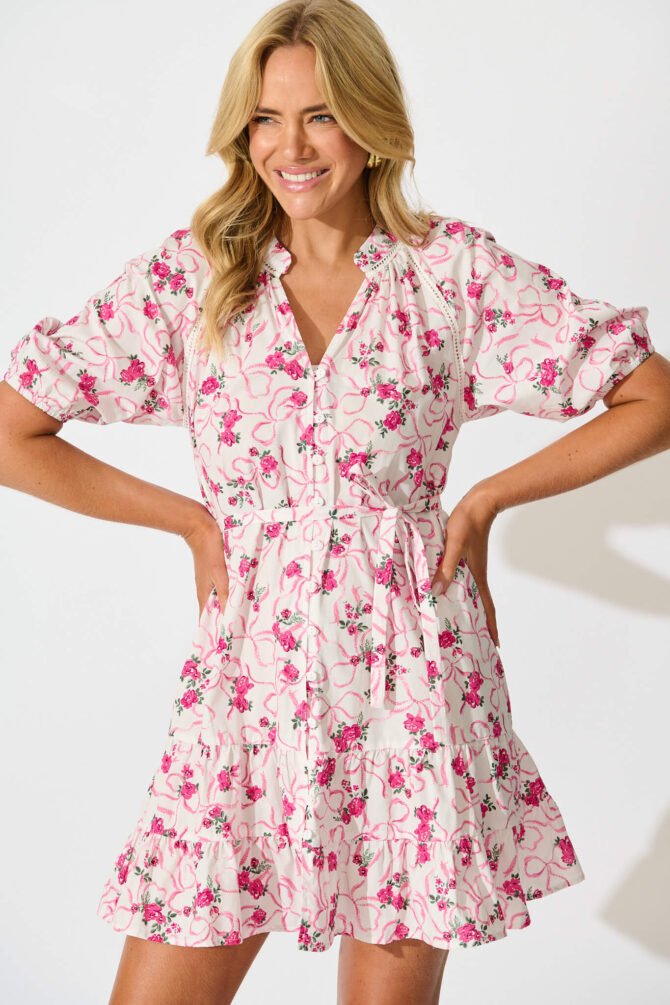 Dress in Pink Floral Print Cotton - Image 2
