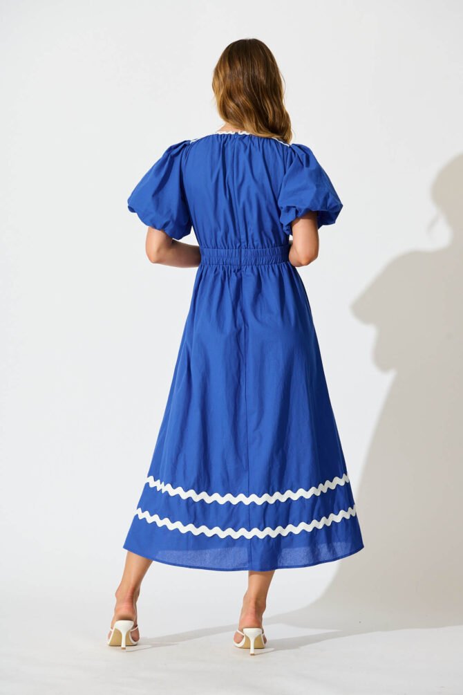 Maxi Dress in Cobalt with White Ric Rac Trim Cotton - Image 4