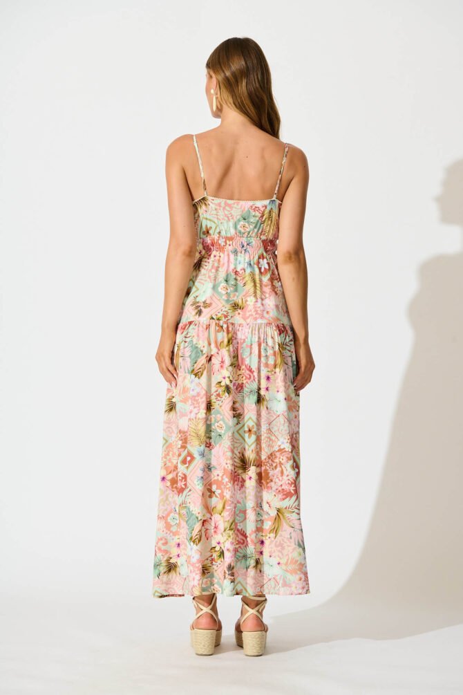 Maxi Sundress In Tropical Patchwork Print - Image 4
