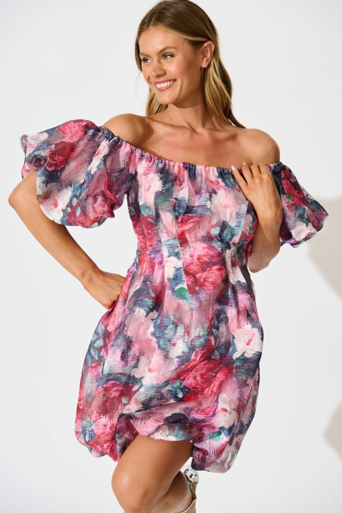 Dress in Pink with Multi Floral Organza - Image 2