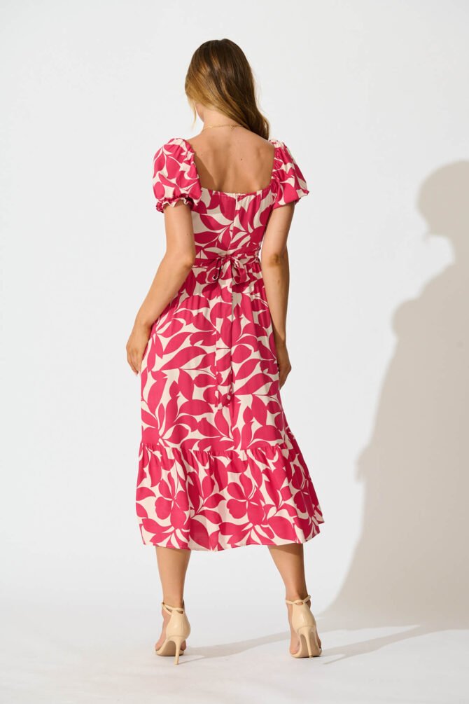 Midi Dress In Pink Leaf - Image 4