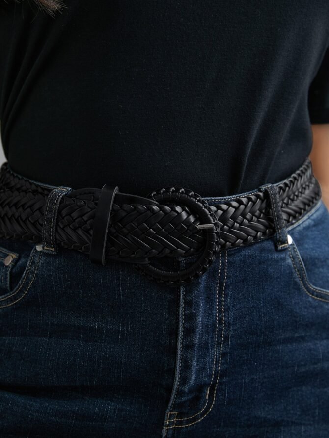 Round Buckle Plain Woven Belt - Image 3