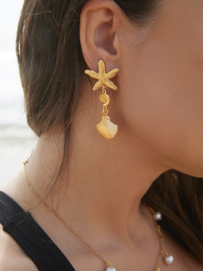 Shell Starfish Pendant Earrings - Image 4