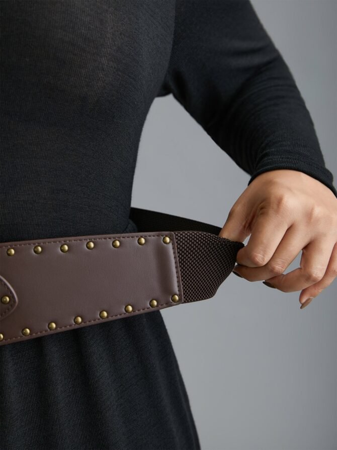 Vintage Buckle And Rivets Pu Leather Belt - Image 6