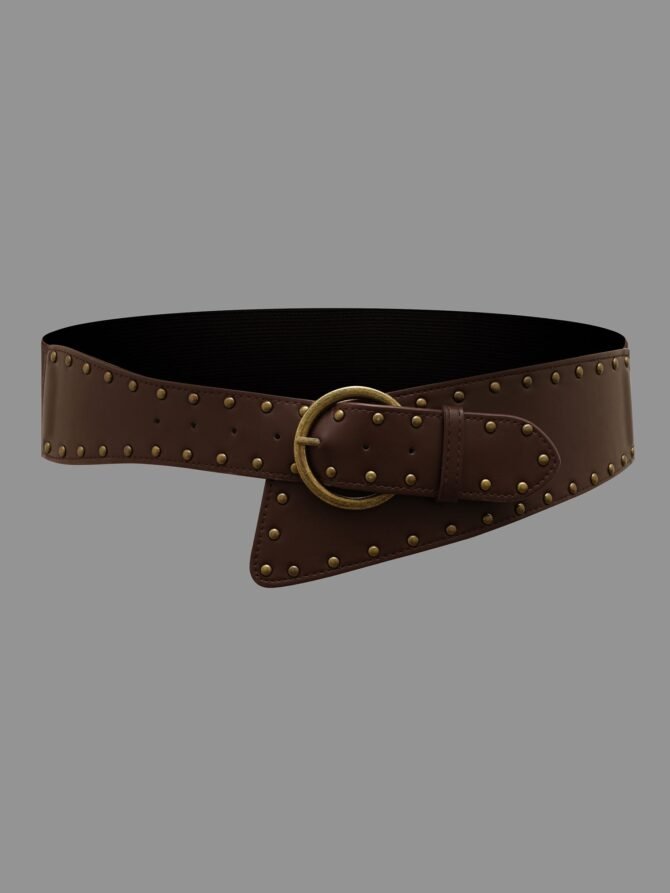 Vintage Buckle And Rivets Pu Leather Belt