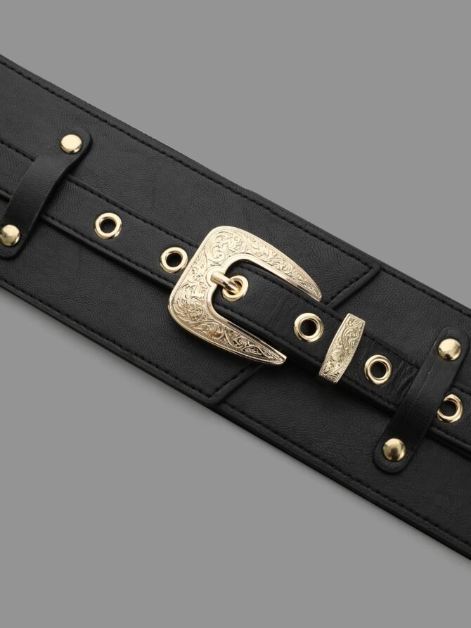 Vintage Floral Pattern Strap Wide Waist Belt - Image 5