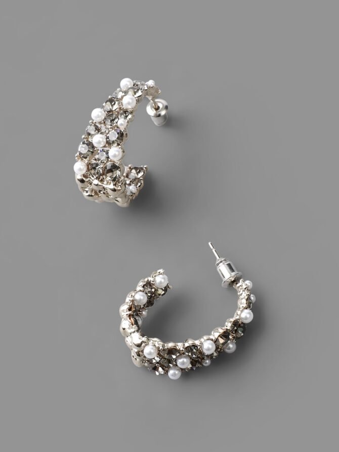 Cubic Zirconia Pearl Beaded Hoop Earrings - Image 6