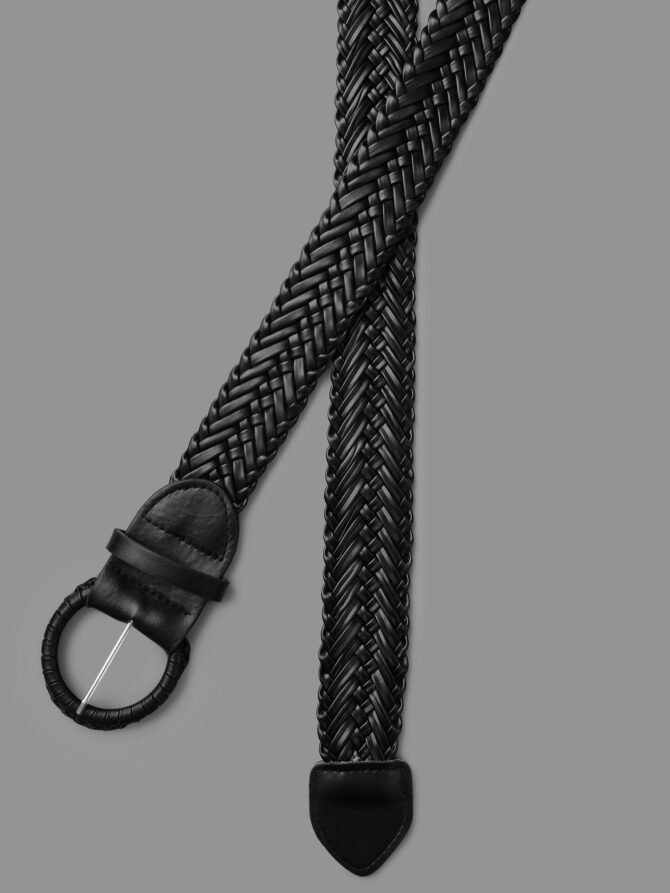 Round Buckle Plain Woven Belt - Image 5