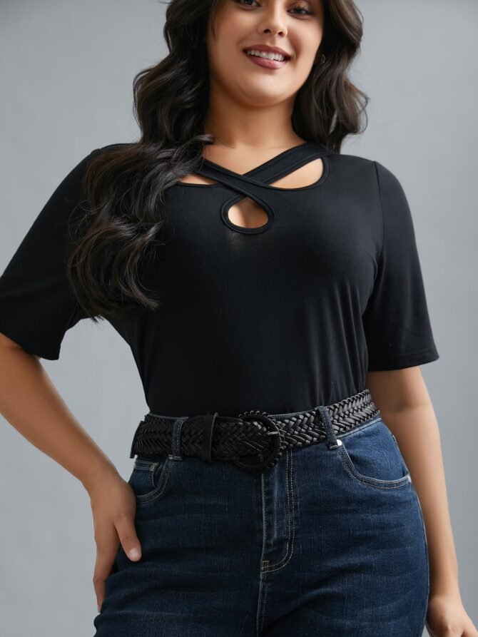 Round Buckle Plain Woven Belt - Image 2