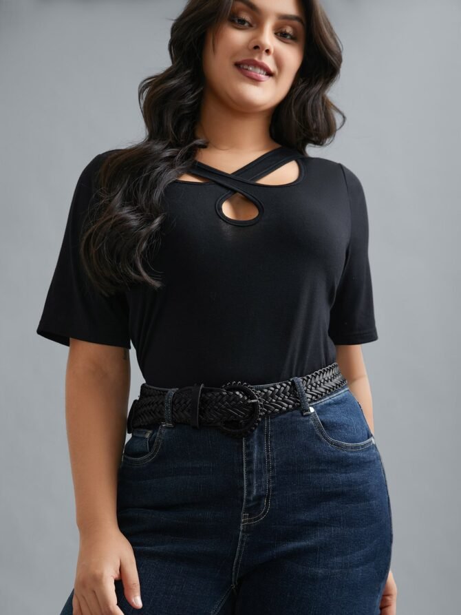 Round Buckle Plain Woven Belt - Image 4