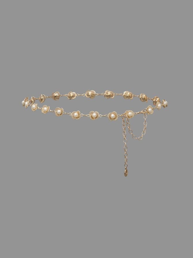 Floral Pearl Beaded Chain Belt - Image 3