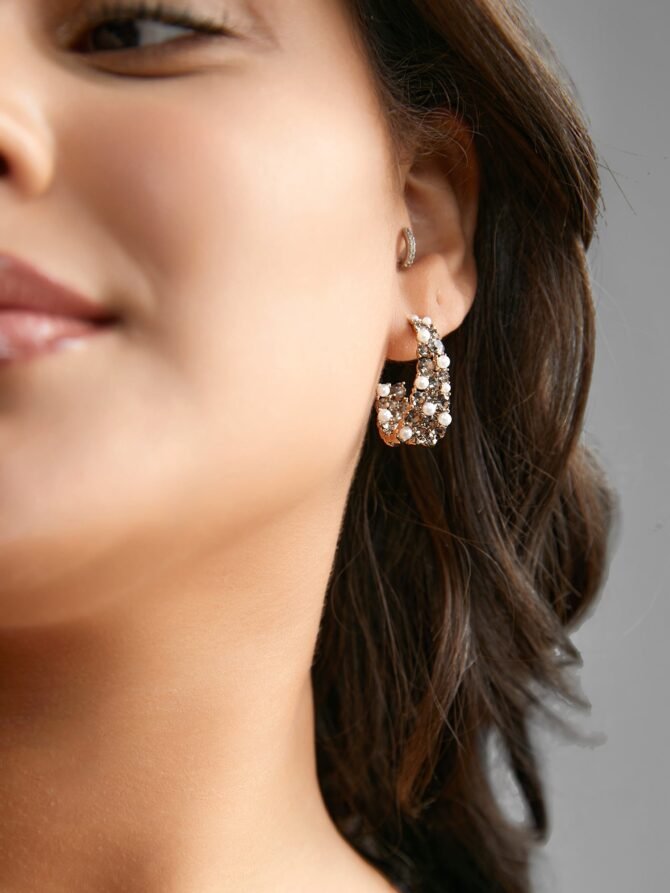 Cubic Zirconia Pearl Beaded Hoop Earrings - Image 2