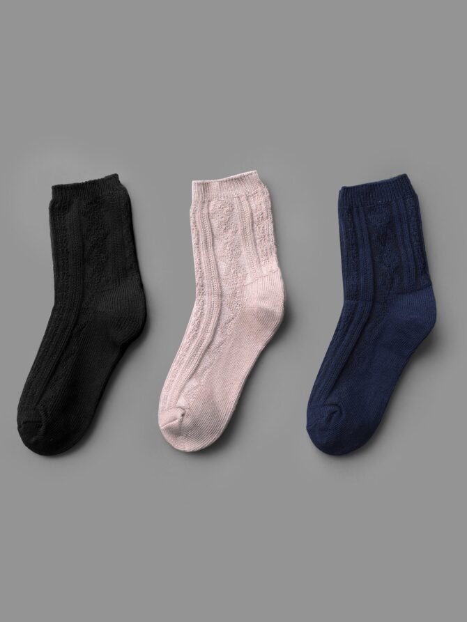 3 pairs Plain Textured Mid-Calf Socks - Image 2