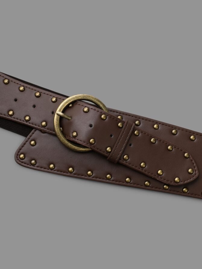 Vintage Buckle And Rivets Pu Leather Belt - Image 3