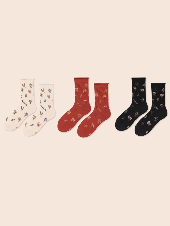 Floral Printed Three Pair Socks - Image 2