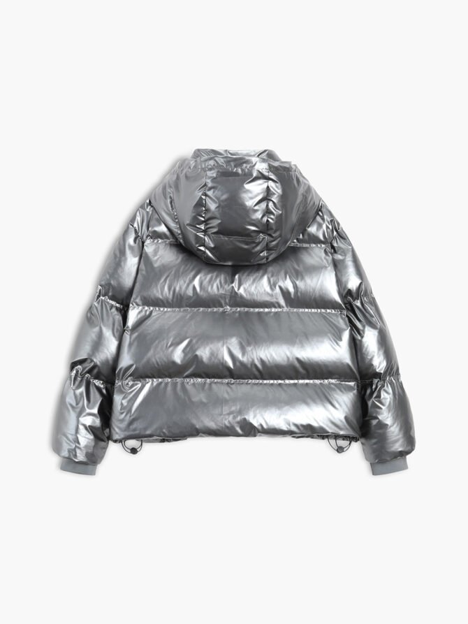Metallic Puffer Wind Protection Hooded Coat - Image 3