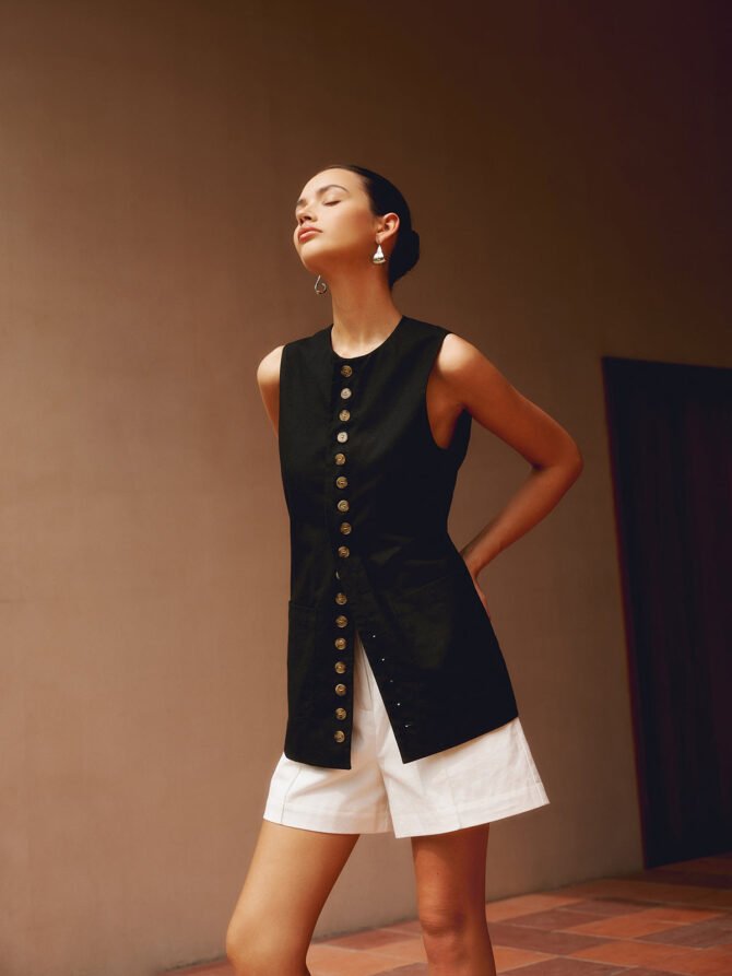 Cotton & Linen Button-Front Vest - Image 2