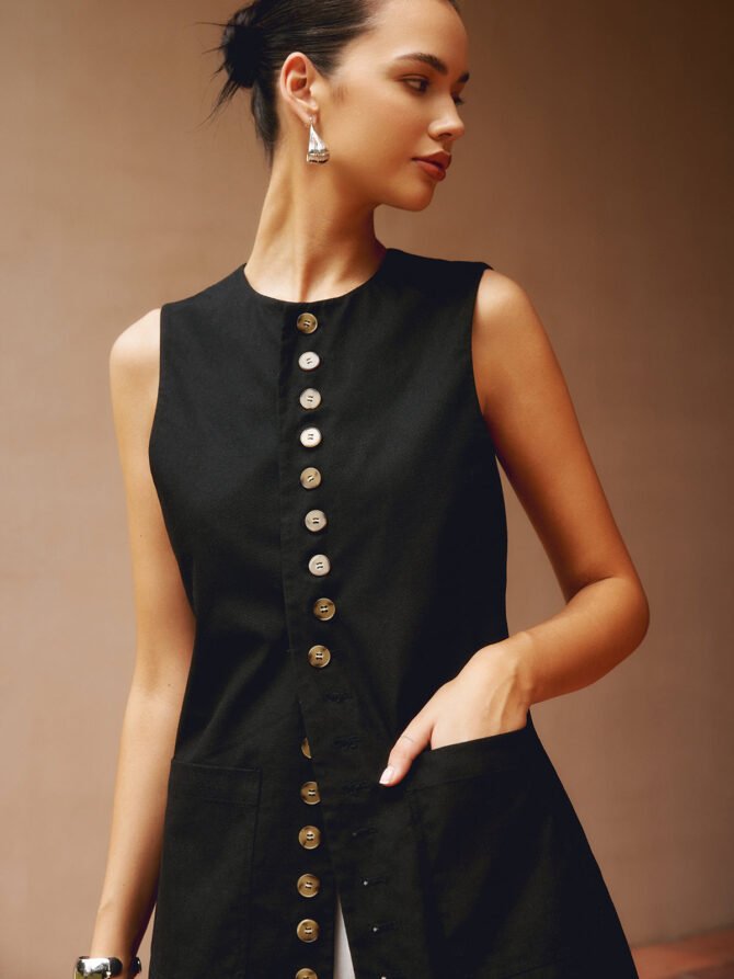 Cotton & Linen Button-Front Vest - Image 3