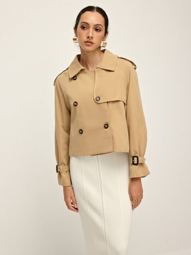Breasted Lapel Trench Coat - Image 4