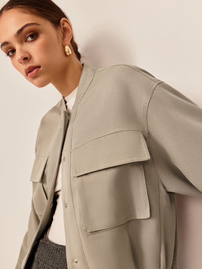 Plain Long Sleeve Cargo Jacket - Image 4