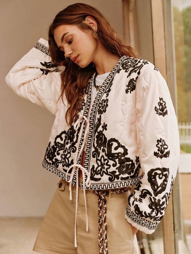 Boheme Printed Lace Up Short Jacket - Image 4