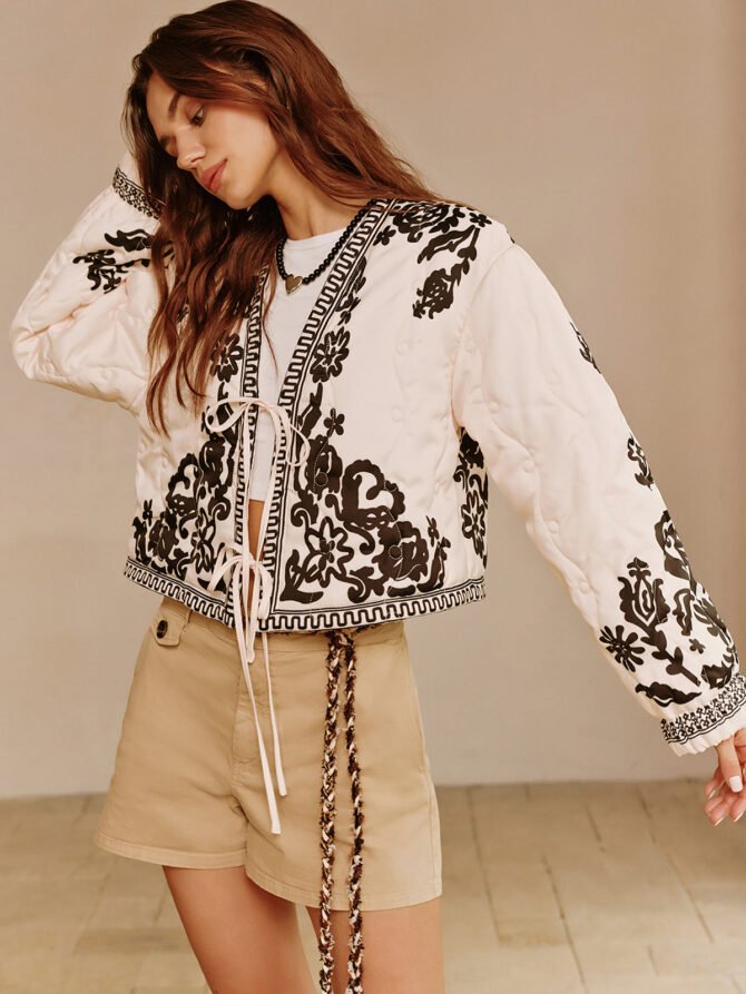 Boheme Printed Lace Up Short Jacket - Image 2