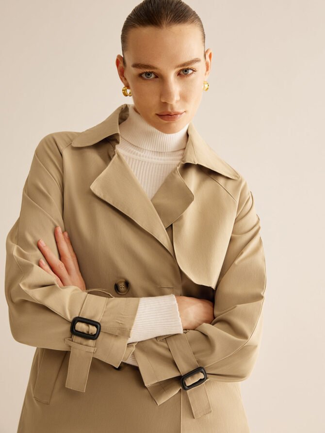 Buckle Design Lapel Belted Trench Coat - Image 5