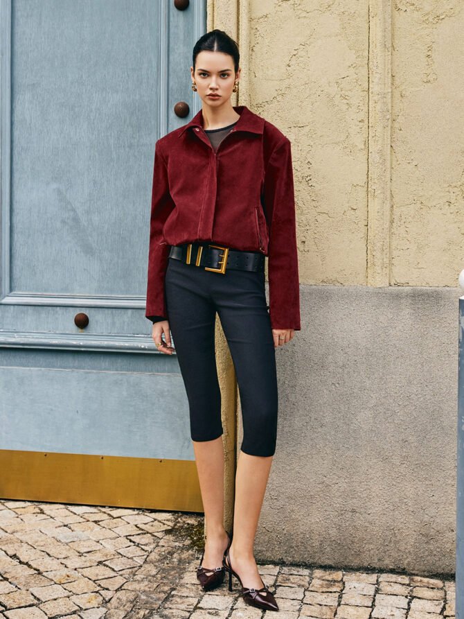 Zipper-Pockets Lapel Suede Jacket - Image 4