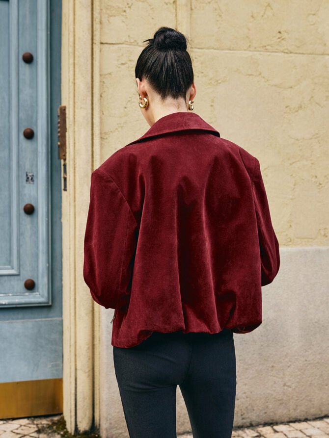 Zipper-Pockets Lapel Suede Jacket - Image 6