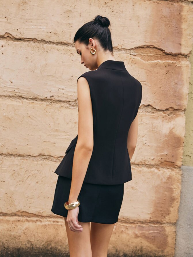 Deep V-Neck Button Slim Vest - Image 2