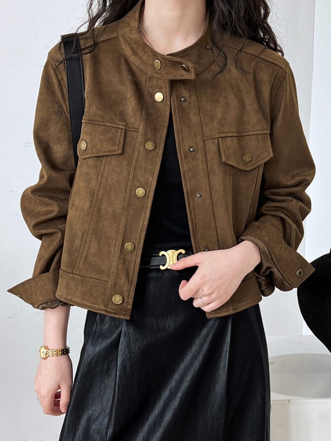Suede Button Short Jacket - Image 3