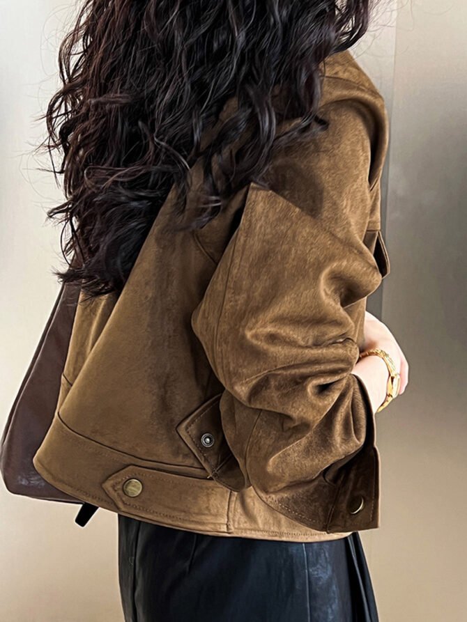 Suede Button Short Jacket - Image 4