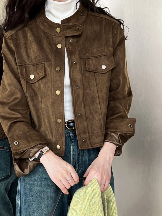 Suede Button Short Jacket - Image 2