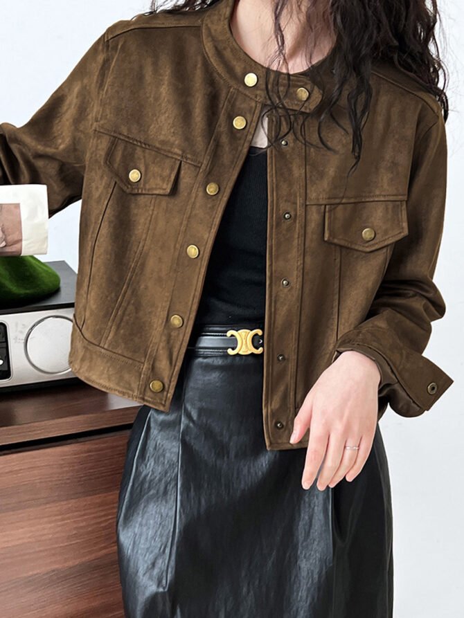 Suede Button Short Jacket - Image 6