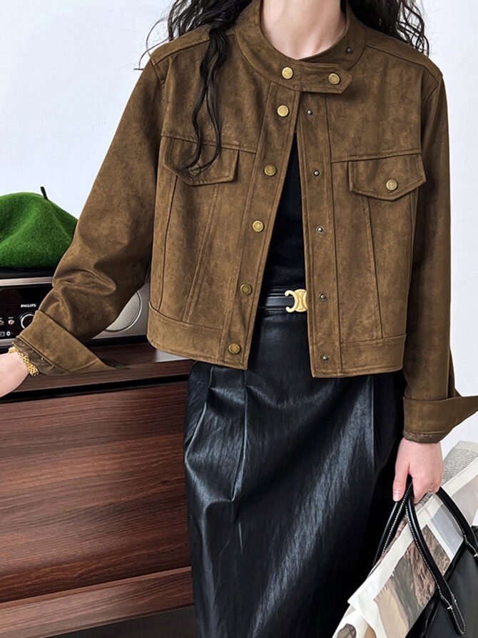 Suede Button Short Jacket - Image 5