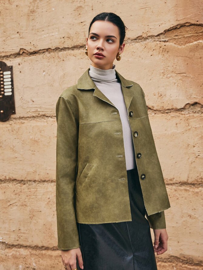 Loose PU Leather Straight Jacket - Image 6