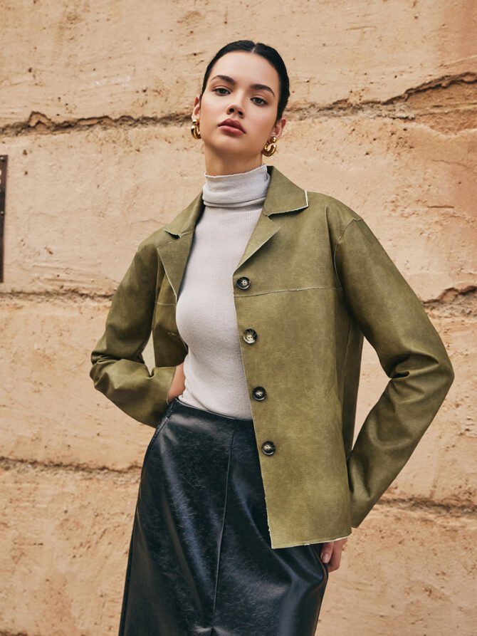 Loose PU Leather Straight Jacket - Image 5