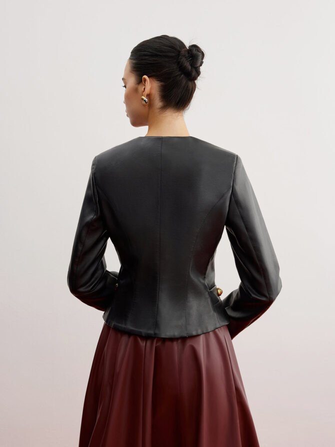 Casual Faux Leather Slim Jacket - Image 4