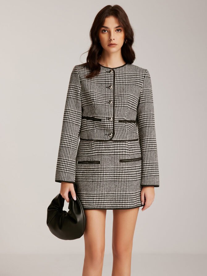 Contrast Trim Plaid Button Jacket - Image 6