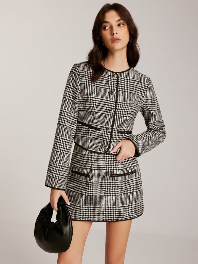 Contrast Trim Plaid Button Jacket - Image 2