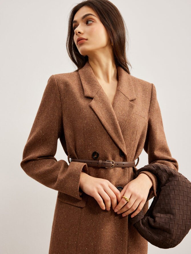 Wool-Blend Textured Belted Blazer - Image 4