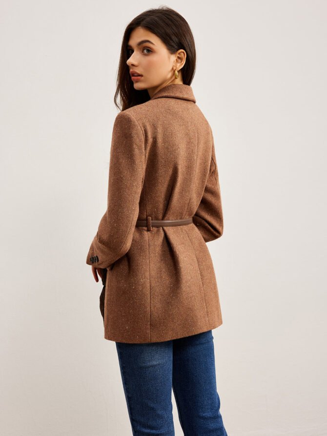 Wool-Blend Textured Belted Blazer - Image 5