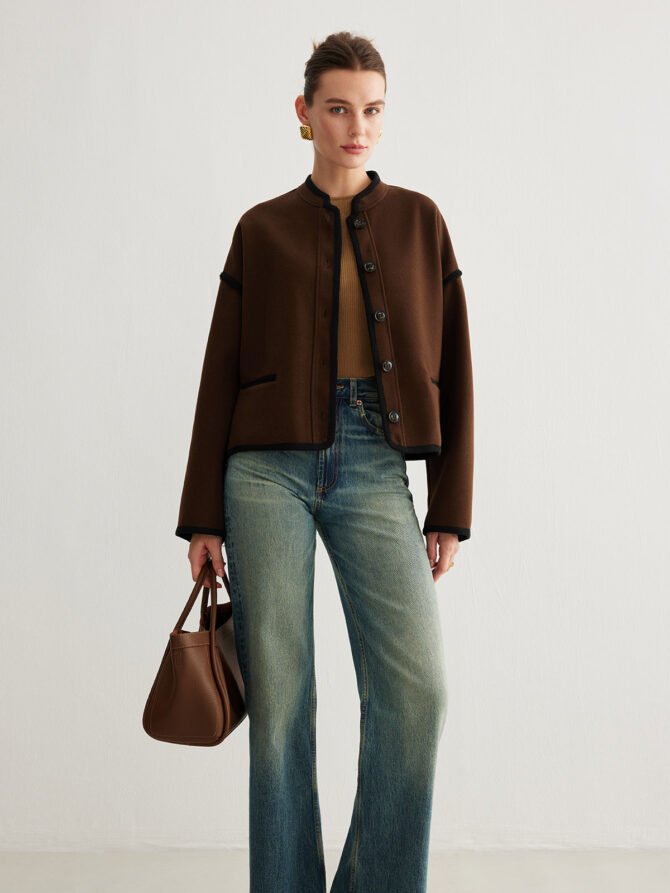 Minimalist Contrast Trim Tweed Jacket - Image 4